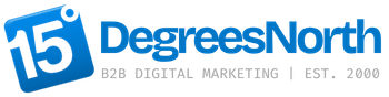 Blue 15 DegreesNorth Logo-Text Transparent B2B Digital Marketing Agency